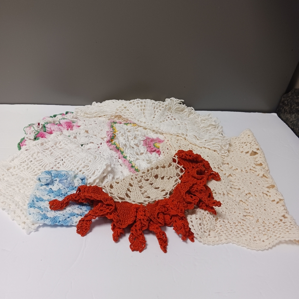 Lot Of 9Vintage Crocheted Doilies.One Needs A Few Stiches Put Back.No Stains.GUC